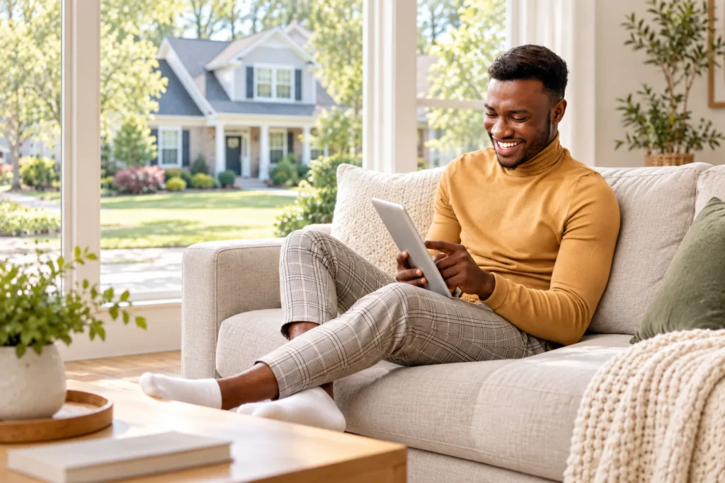 Man reviewing an estimate on a tablet at home.